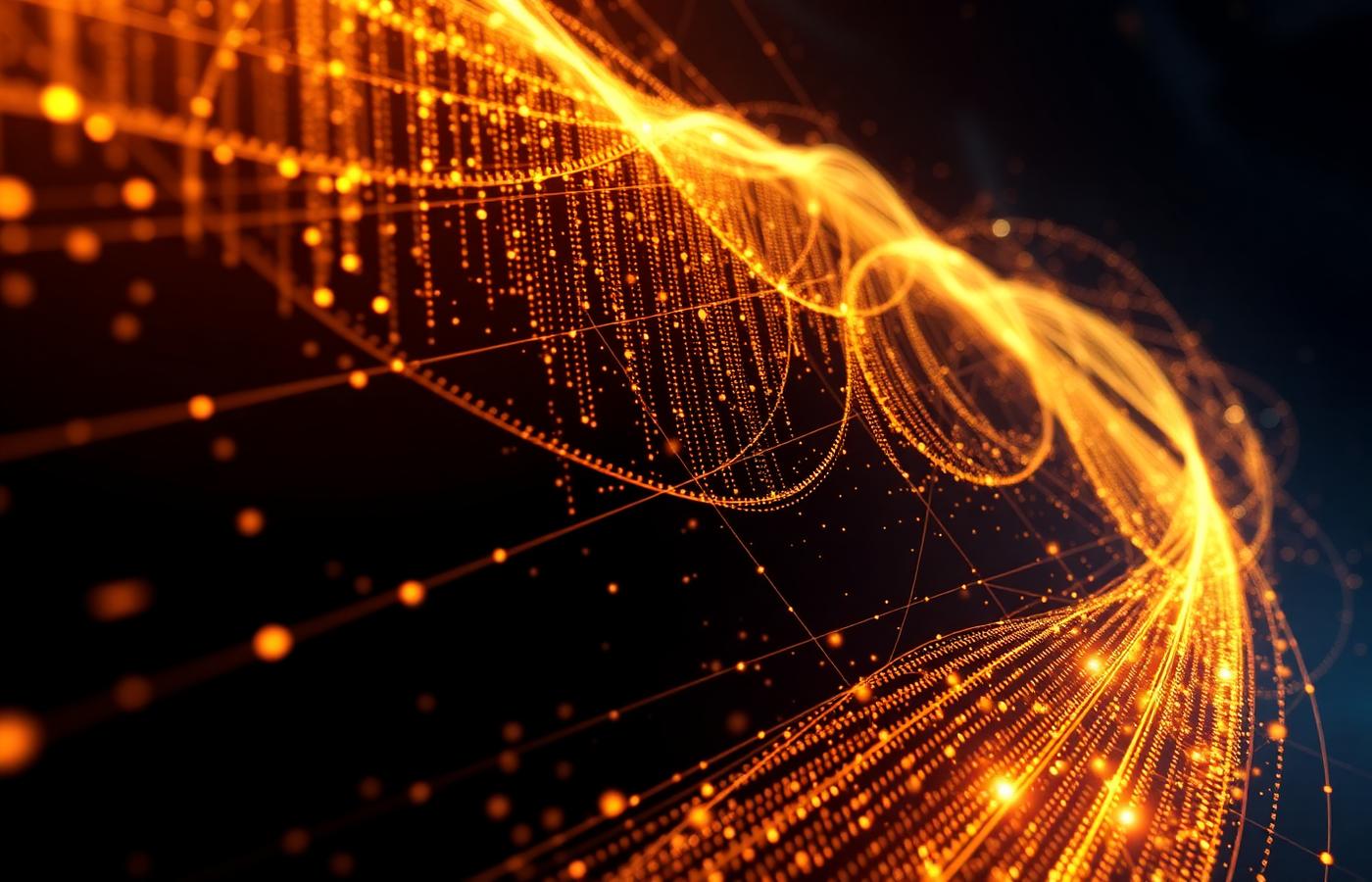 Abstract flowing streams of luminous data particles representing modern data engineering